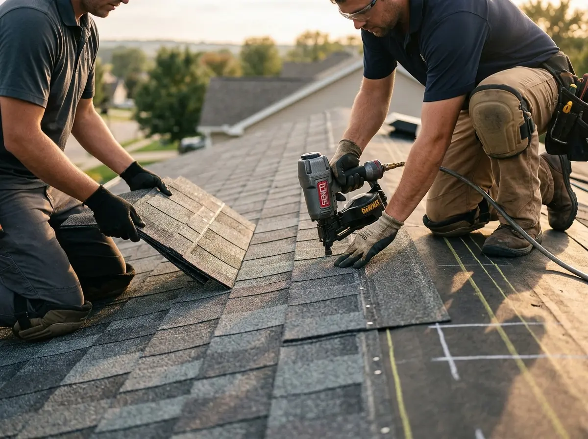 Professional roofer working on a residential roof in Chanceford